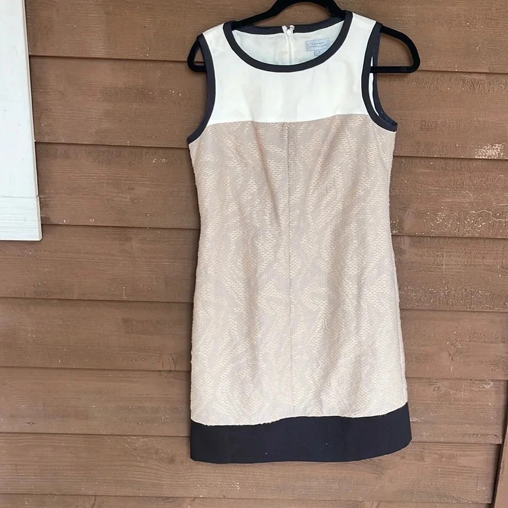 Tahari Arthur S Levine black, tan and cream sheath dress size 4
